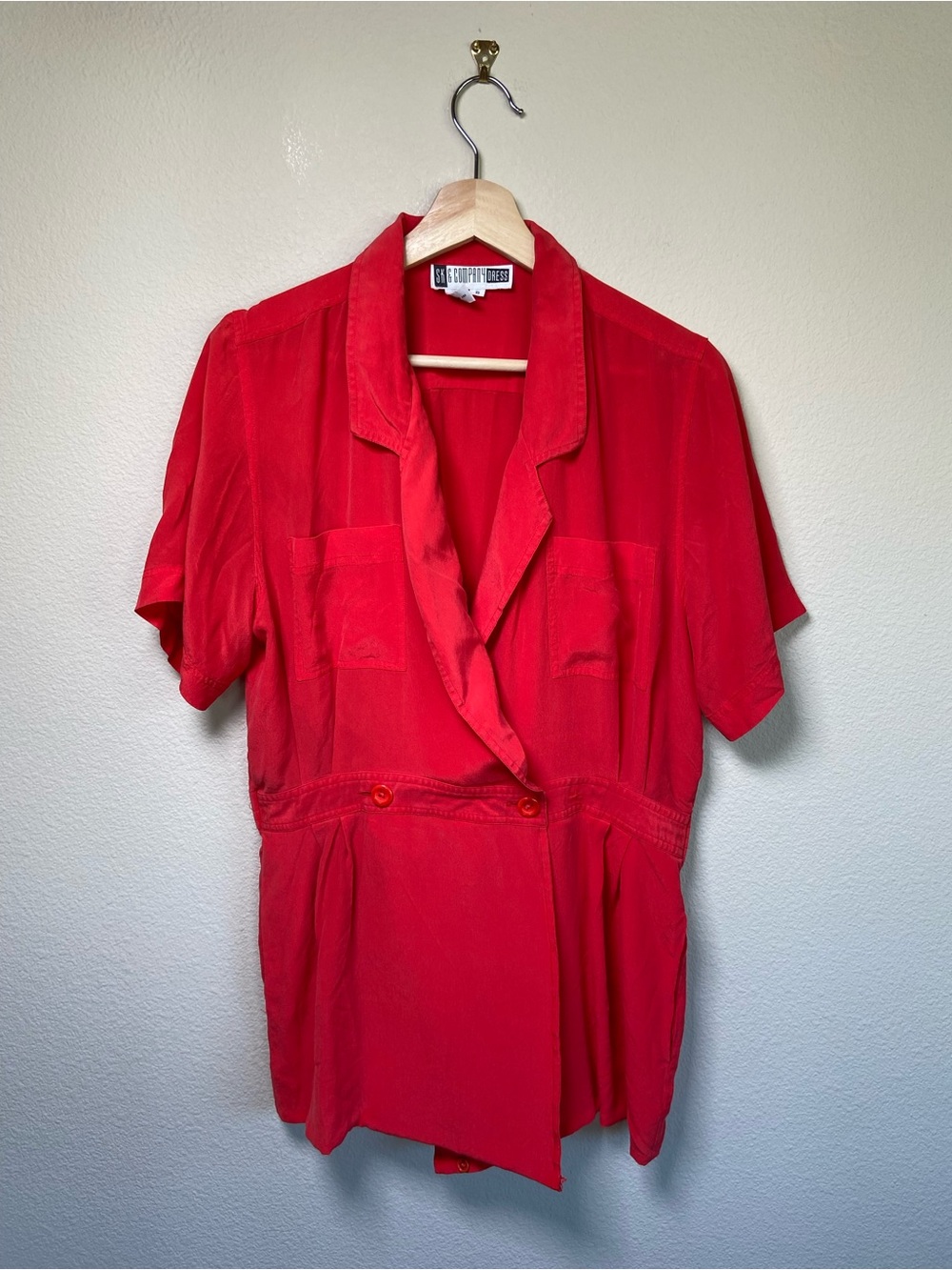 Vintage Silk Red Blouse Dress Size 10